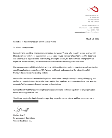 Letter of recommendation from Venuiti Healthcare